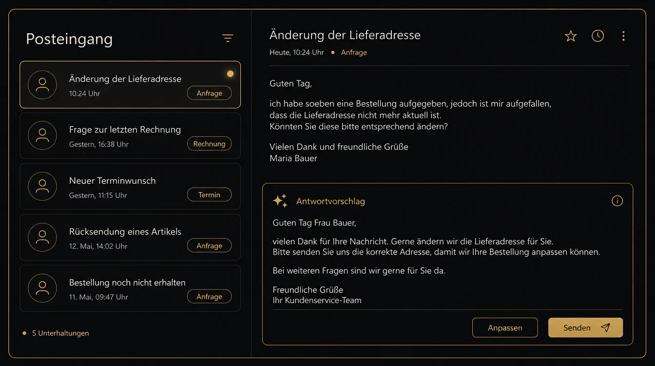 Posteingang mit automatisch sortierten Anfragen